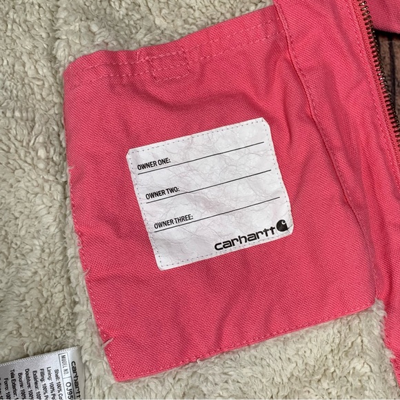 Carhartt Canvas Hooded Jacket Toddler Size S 7/8 Pink Sherpa Lined OJ9566-G - Picture 8 of 14